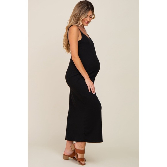 Pinkblush Dresses & Skirts - PinkBlush Maternity Dress XL Black Ribbed Maxi Sleeveless EUC Minimalist